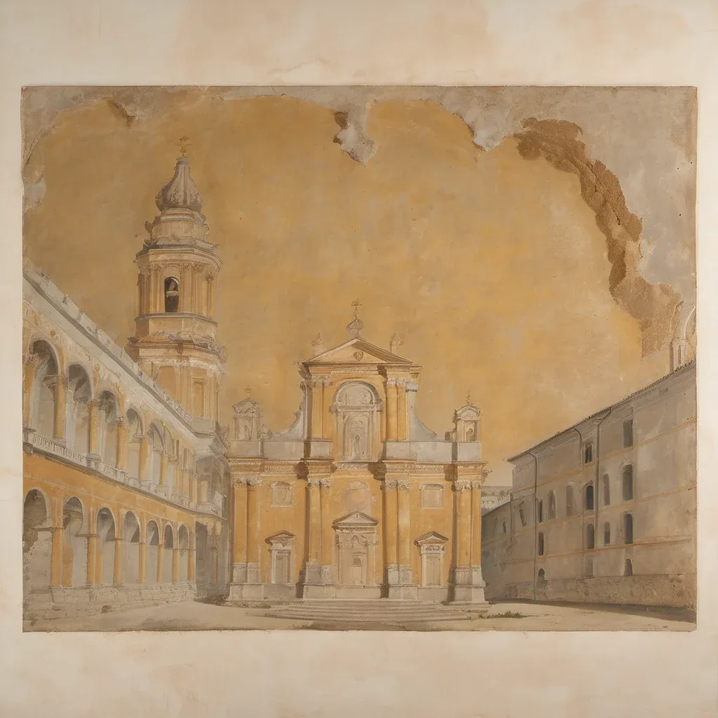 Interior view of the Basilica della Santa Casa in Loreto, showing Bramante's carved marble screen enclosing the plain stone Holy House, with the bronze doors visible down the nave.