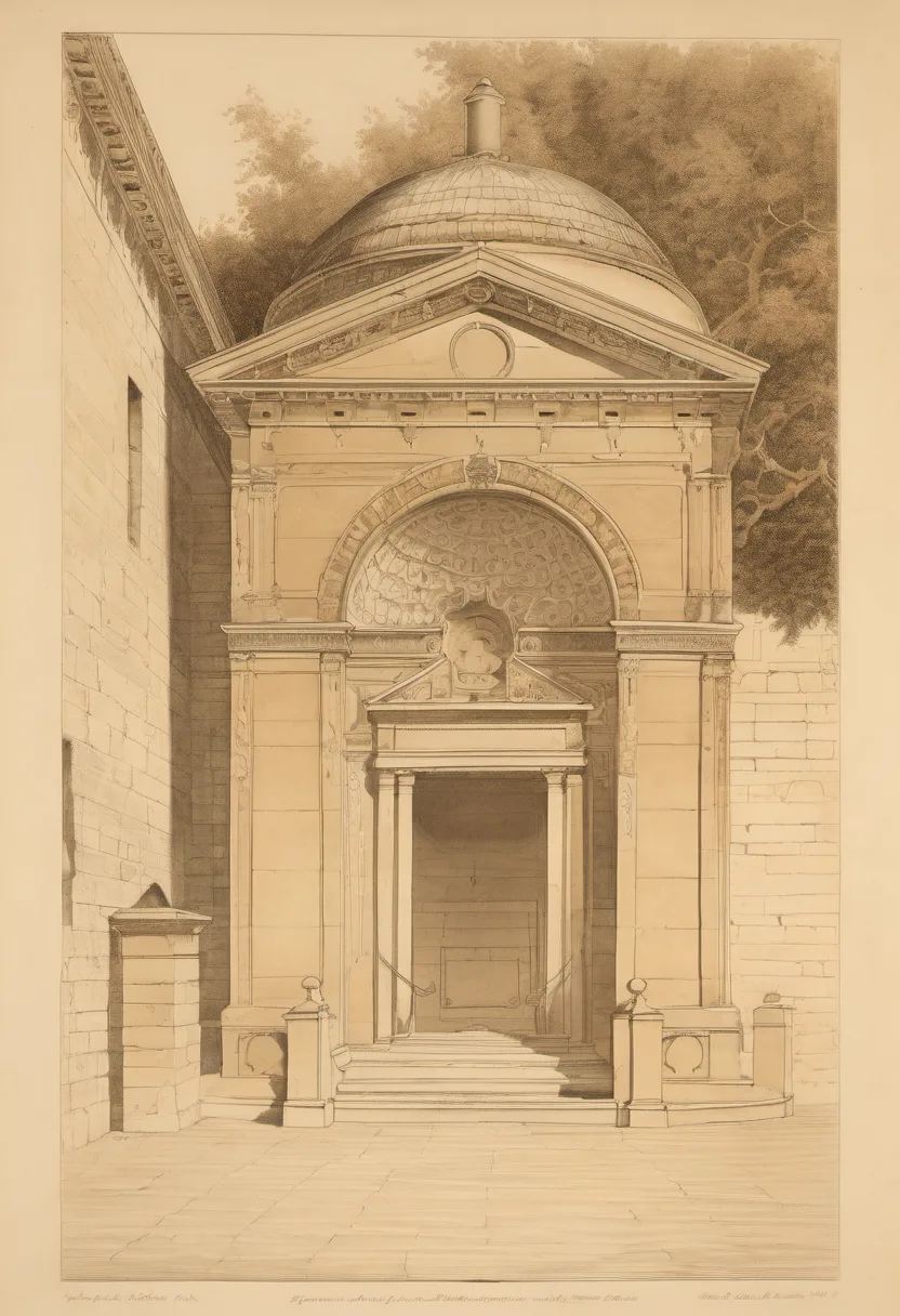 Low-angle view of the Mausoleum of Theodoric near Ravenna, showing its two-tiered decagonal stone structure and the single carved monolith forming its domed roof, surrounded by grass and trees.